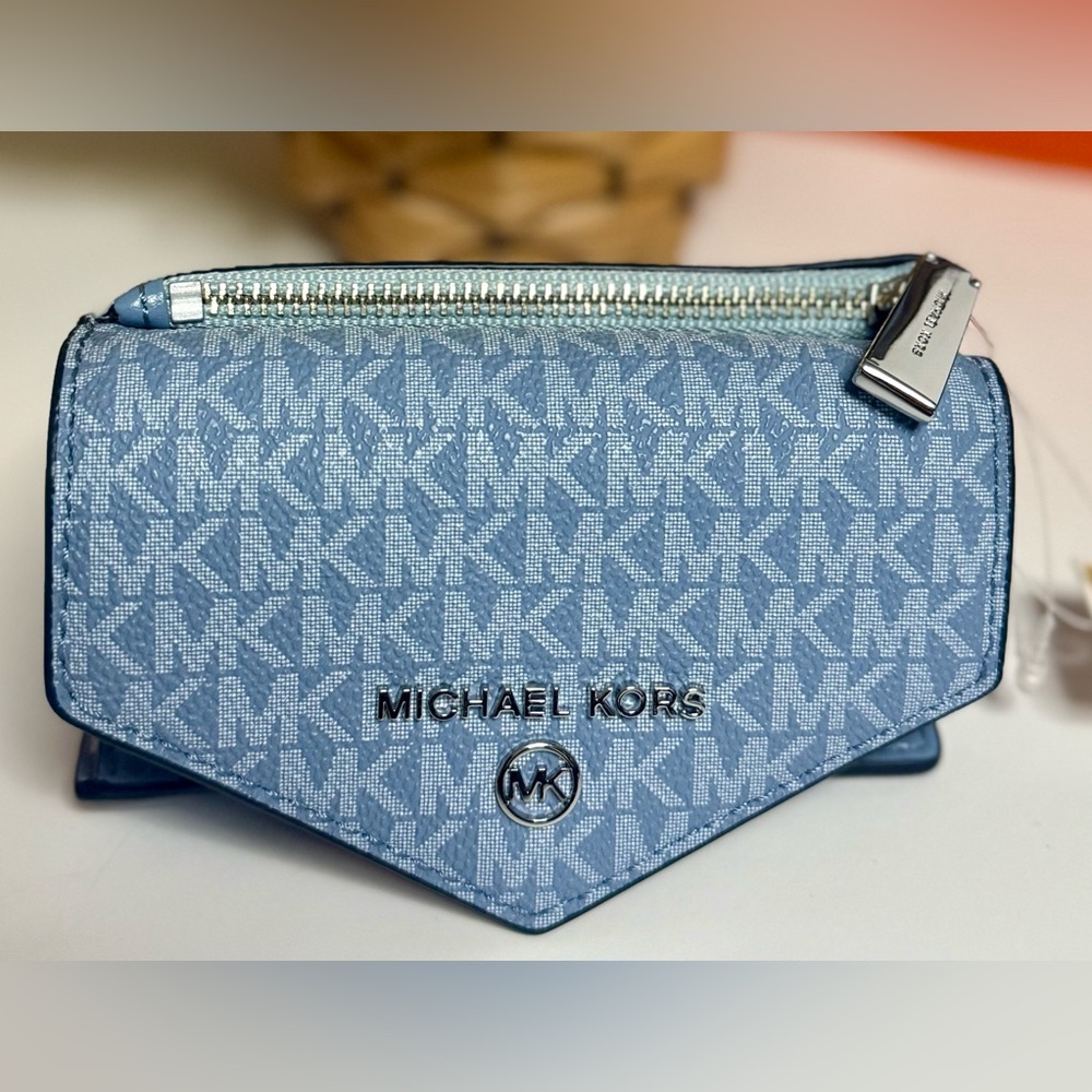 🆕MICHAEL KORS S Jet Set Light blue/Silver Charm MD Envelope Trifold Wallet - Picture 9 of 17